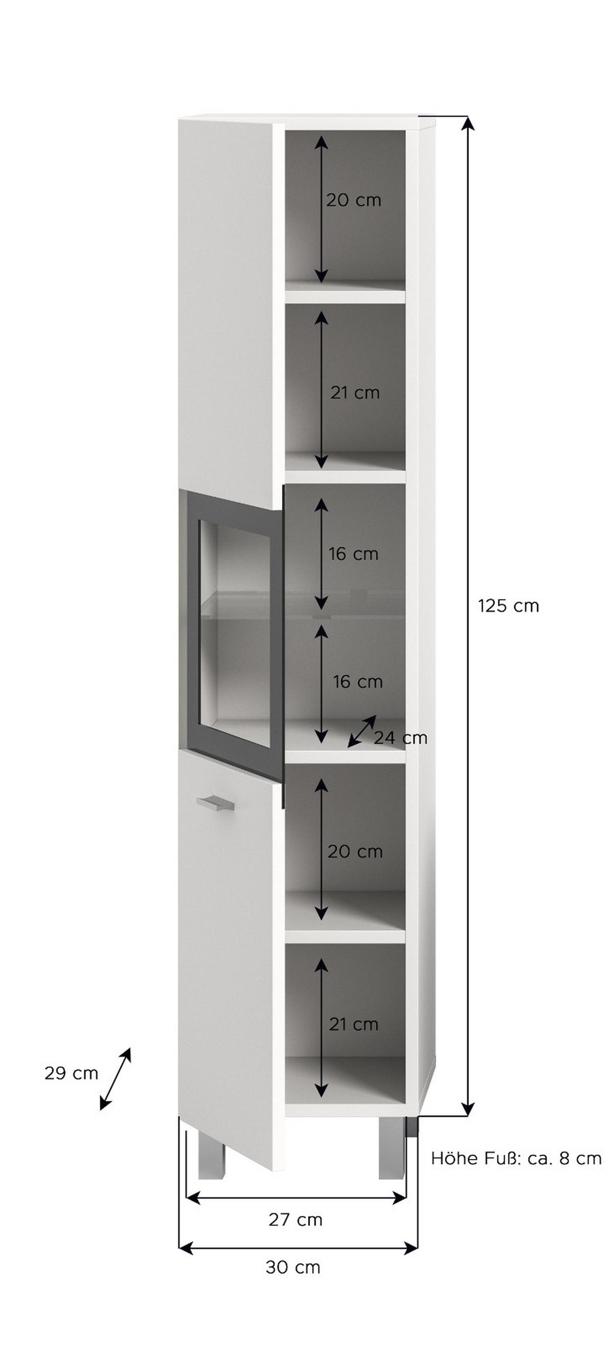 MIDISCHRANK weiß 30 cm, Badschrank hängend oder stehend - Silberfarben/Schwarz, Glas/Holzwerkstoff (30/125/29cm) - Inn.Furn