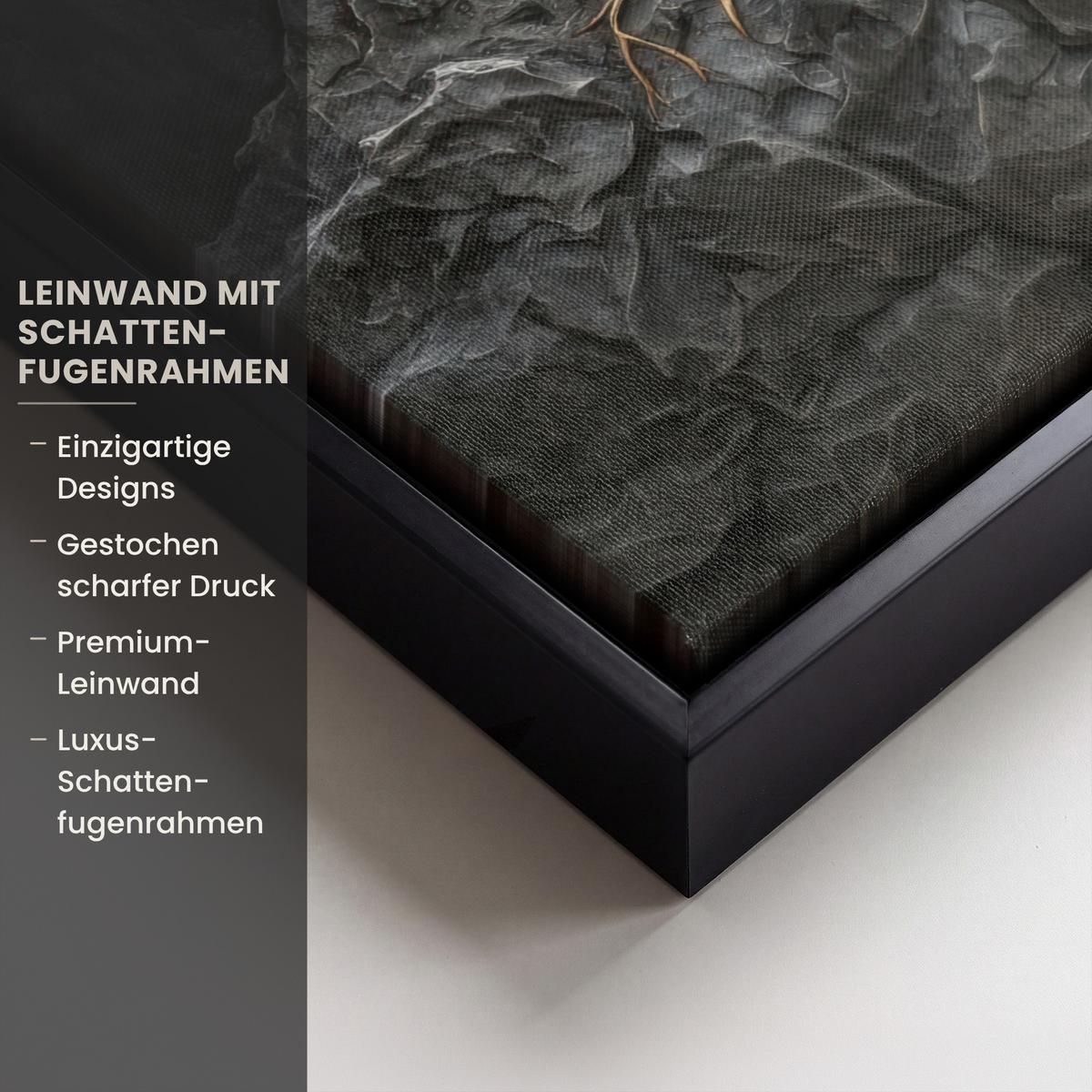 LEINWAND Bilder mit Rahmen - Blätter - Gold - Baum - Fels - 30x40 - Schwarz, Textil (30/40cm) - MuchoWow