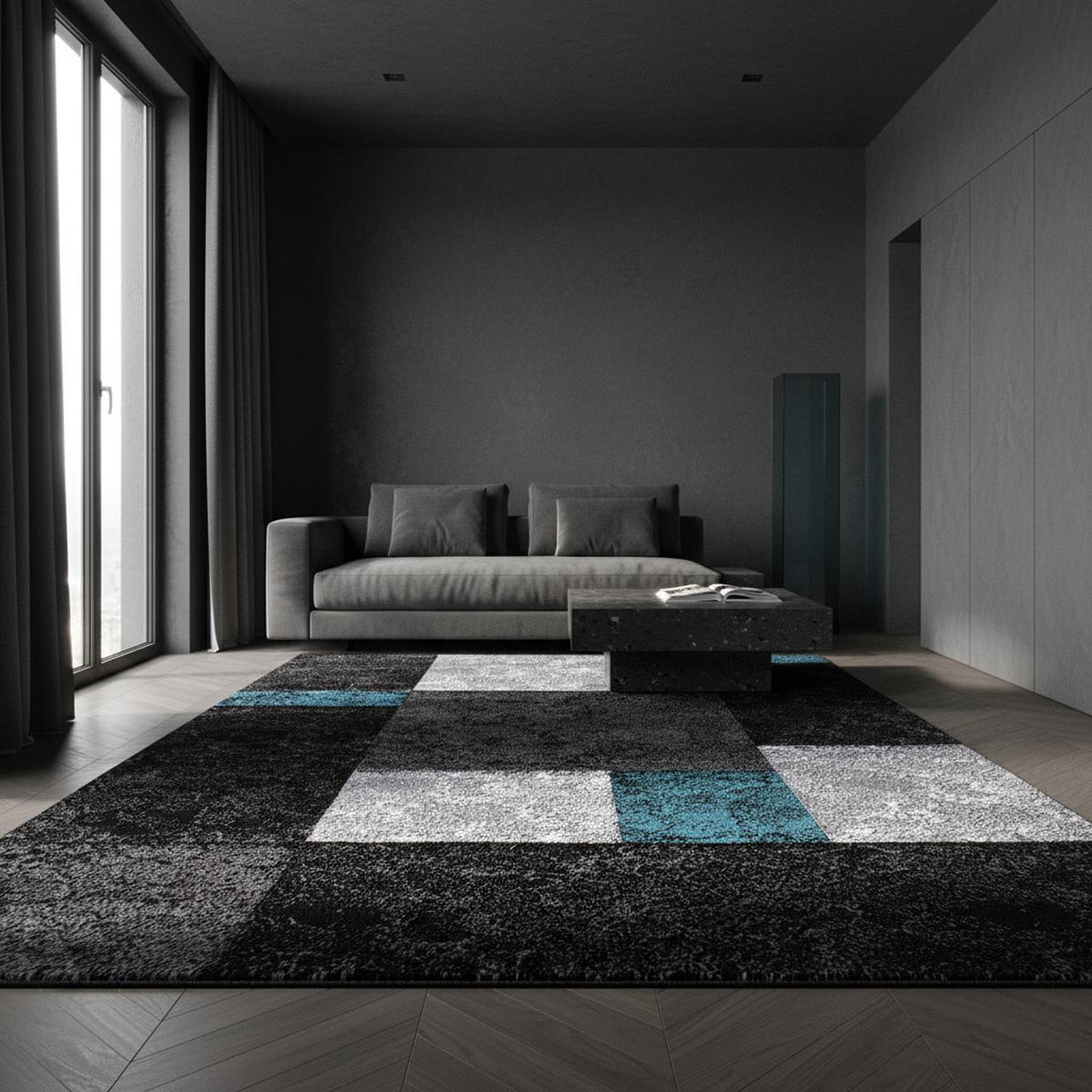 KURZFLORTEPPICH LATEMAR, kariert, Türkis, 140 x 200 cm - Blau, Textil (140/200cm) - KADIMA DESIGN