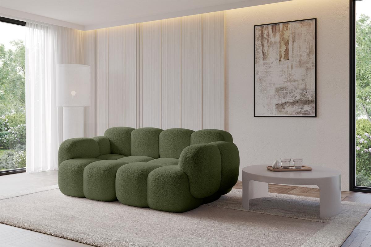 2-SITZER modulares Sofa Miko-S1 214x118x75 cm Grün Bouclé - Smaragdgrün/Schwarz, Holzwerkstoff/Kunststoff (214/75/118cm) - ALTDECOR