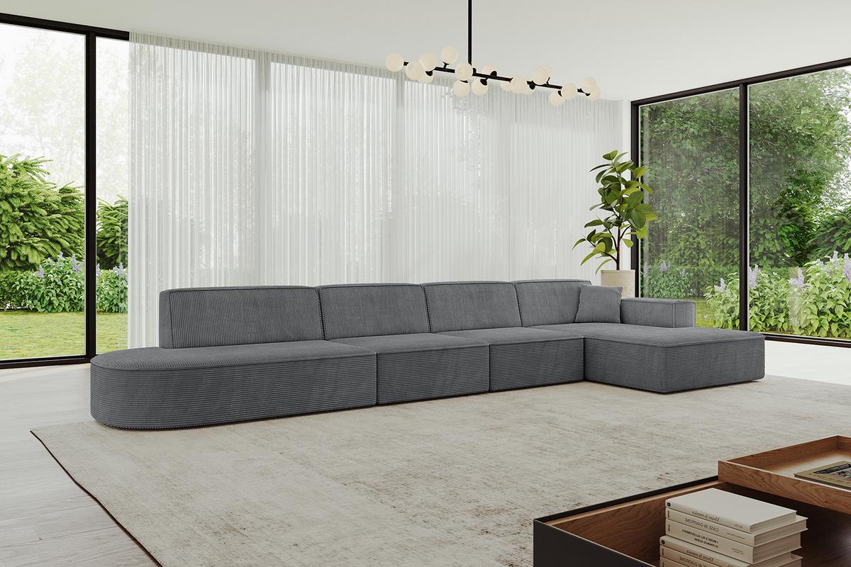 ECKSOFA Ottomane Rechts IREA-L3-v4 - 412x165x77 cm Duneklgrau - Dunkelgrau, Holzwerkstoff/Textil (412/165cm) - ALTDECOR