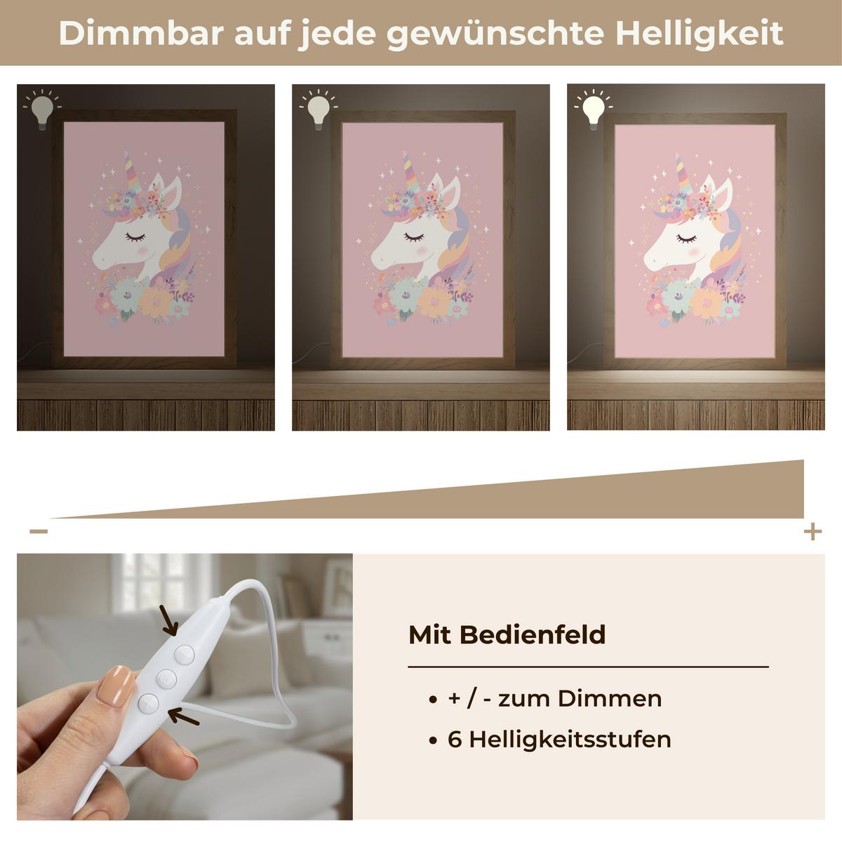 WANDLEUCHTE Einhorn - Rosa - Blumen 20x30 cm - Rosa, Holzwerkstoff (20/30/8cm) - OnlyWow