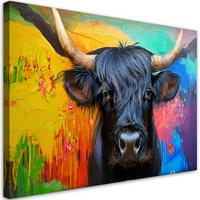 WANDBILD abstrakte schottische kuh auf buntem hintergrund - Multicolor, Textil (60/40cm) - Feeby