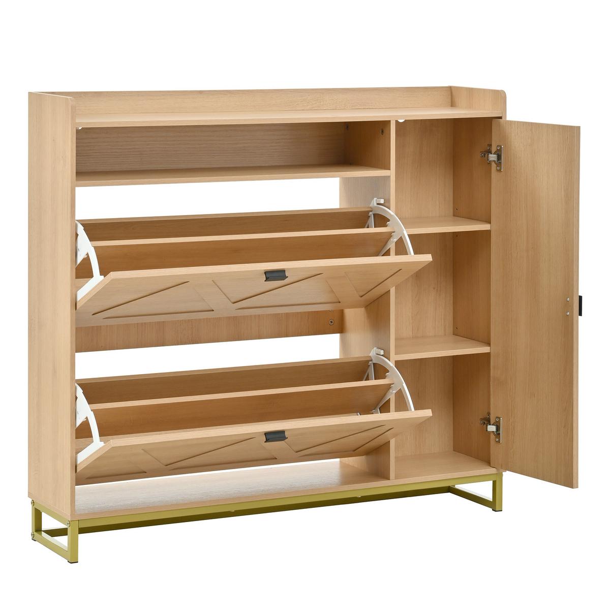 SCHUHSCHRANK mit klappdeckel in natur mit metallgestell, 2 kipper & seitenschrank - Naturfarben, Holzwerkstoff (110/100/24cm) - Urban Meuble
