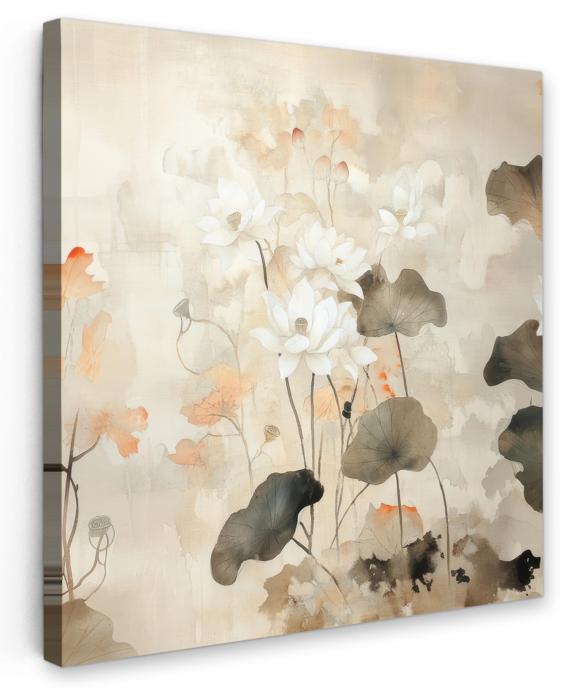 LEINWANDBILD Blumen - Japandi - Wabi sabi Deko Wohnzimmer 20x20 cm - Sandfarben, Textil (20/20cm) - MuchoWow