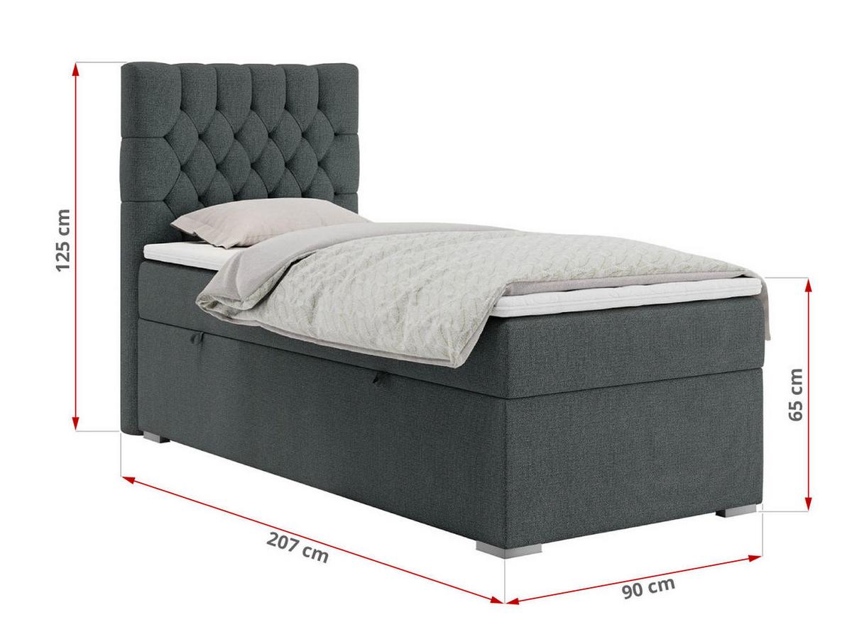 BOXBETT PERA 90/200 Dunkelgrau Struktur - H4 - Rechts Seite - Dunkelgrau, Holz/Textil (90/200cm) - MKS