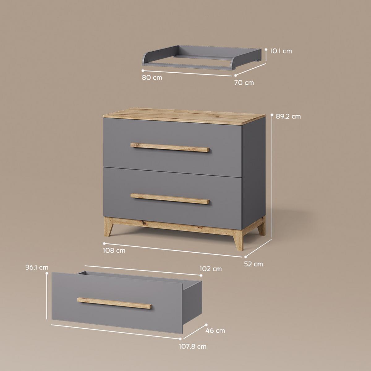 WICKELKOMMODE Mailo Grau/Artisan mit 2 Schubladen - Eiche Artisan/Grau, Holzwerkstoff (108/98/70cm) - Livinity®