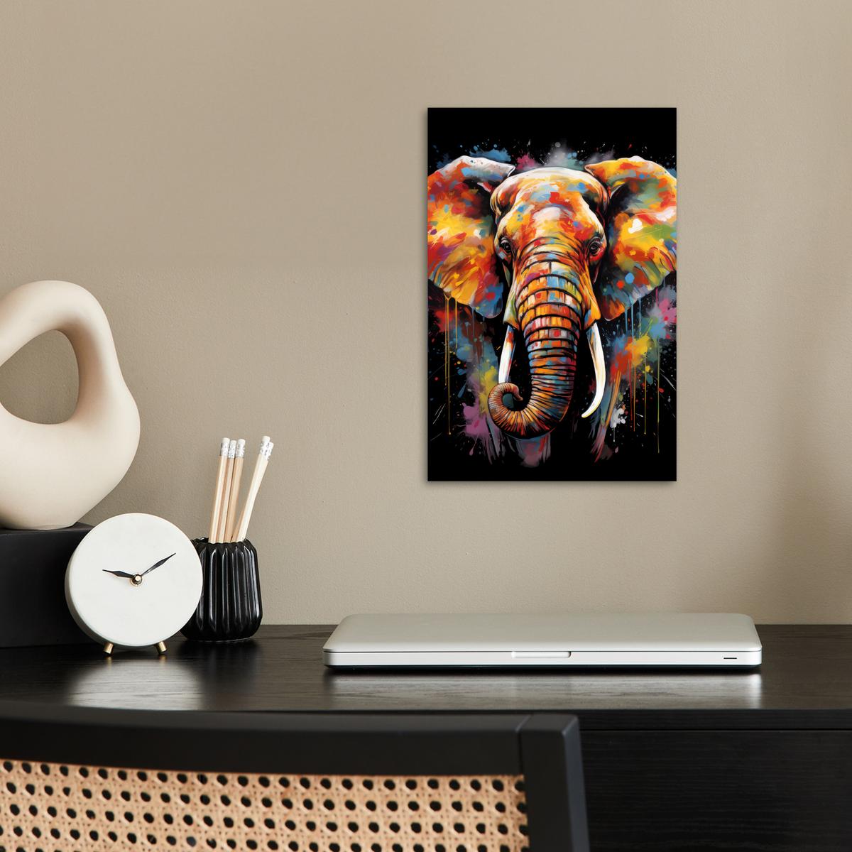 POSTER Elefant - Graffiti - Schwarz - Tiere - Farben Room Decor 20x30 cm - Schwarz, Papier (20/30/0.1cm) - MuchoWow