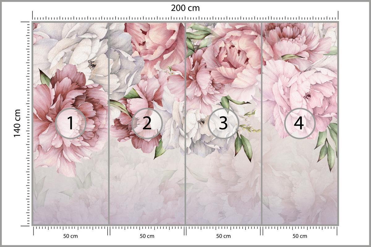 FOTOTAPETE für Schlafzimmer Rosa Zarte Pfingstrosen Natur 200x140 - Violett/Rosa, Papier (200/140cm) - Muralo