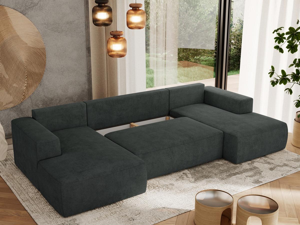 WOHNLANDSCHAFT TRENTINO U Dunkelgrau Struktur - Dunkelgrau/Schwarz, Kunststoff/Textil (334/91/163cm) - MKS