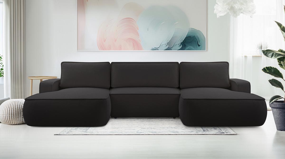 WOHNLANDSCHAFT Ablia Schwarz 364/168/87 cm mit Schlaffunktion - Schwarz, Kunststoff/Textil (364/87/168cm) - AX Living