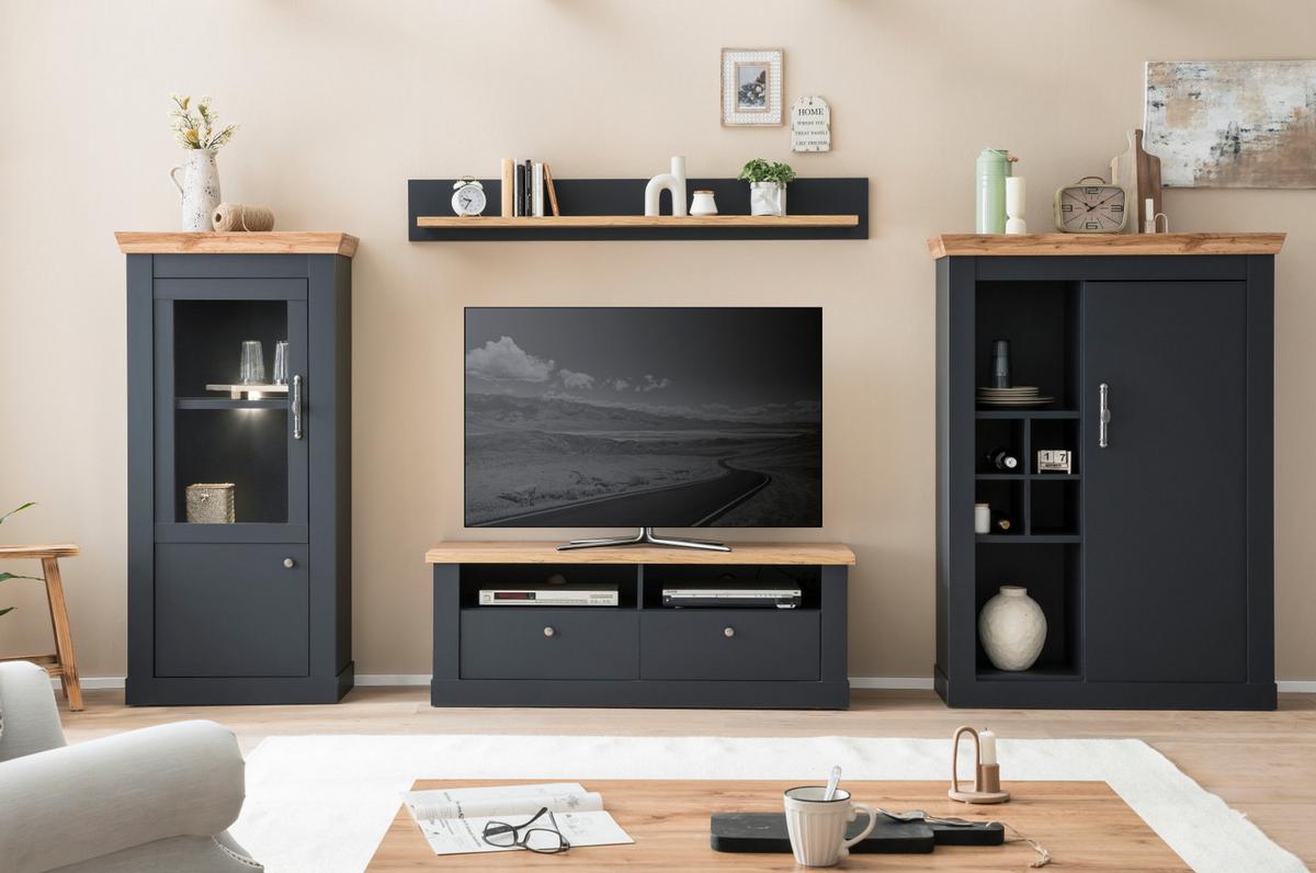 TV-LOWBOARD grau, Eiche Wotan, Landhaus 135 cm, TV Unterteil mit Soft-Close - Silberfarben/Eiche Wotan, Holzwerkstoff/Kunststoff (135/51/45cm) - Furn.Design