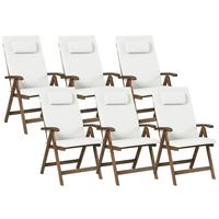 STUHL 6er-Set und Sitzkissen Akazienholz Cremeweiß Amatea Premium - Weiß, Holz (54/105/69cm) - Beliani