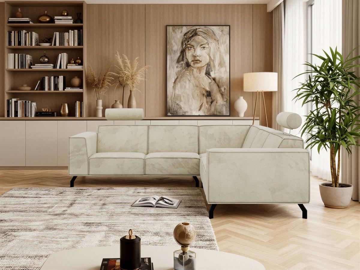 ECKSOFA VESANO L - Beige Velvet - Beige/Schwarz, Textil/Metall (260/260cm) - MKS