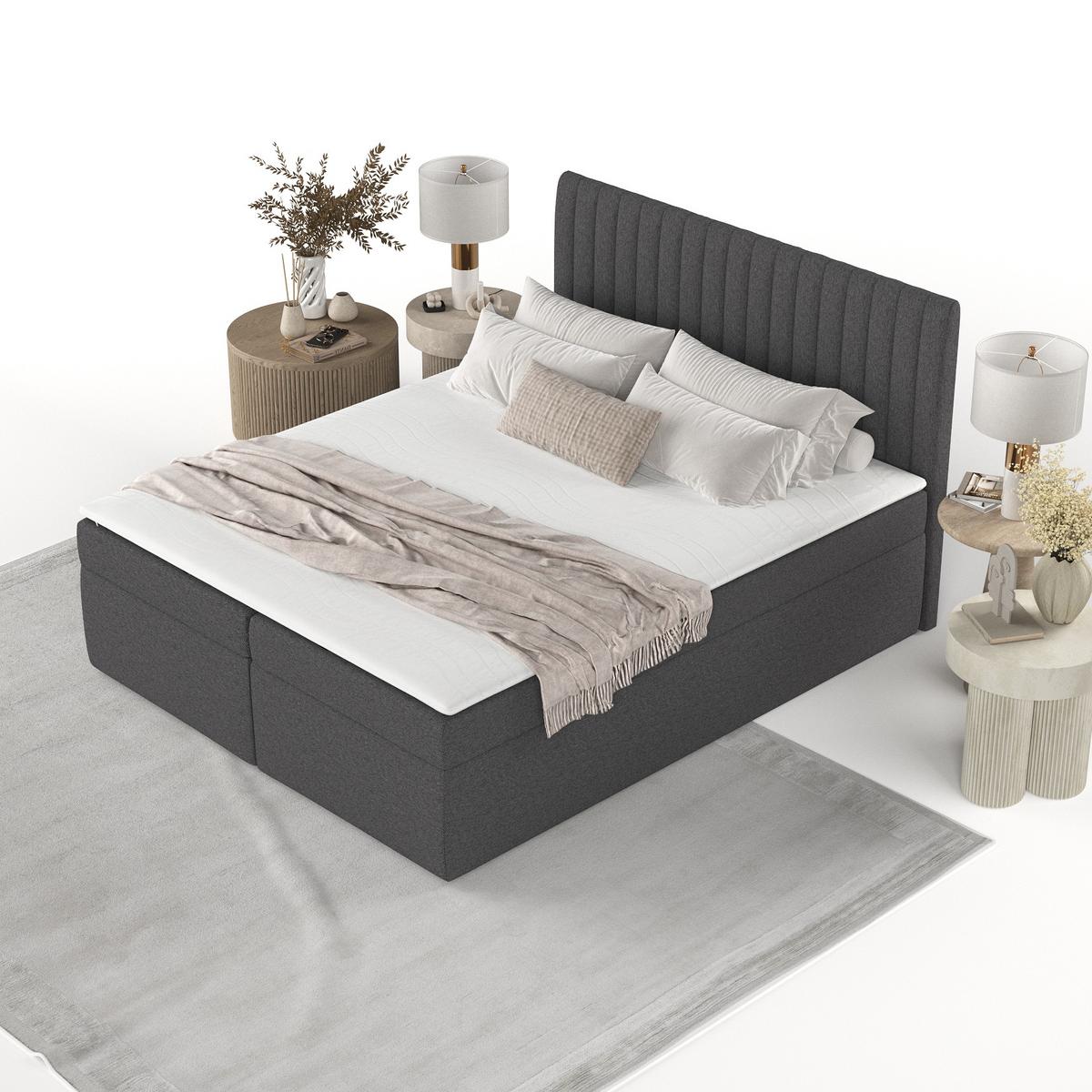 BOXBETT Maldon 140/200 cm Anthrazit im Megan Stoff - Anthrazit/Schwarz, Holz/Holzwerkstoff (140/200cm) - AltaBeds