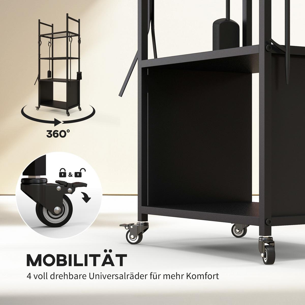 KAMINHOLZREGAL bis 60 kg - Schwarz, Metall (30/118/45cm) - Outsunny