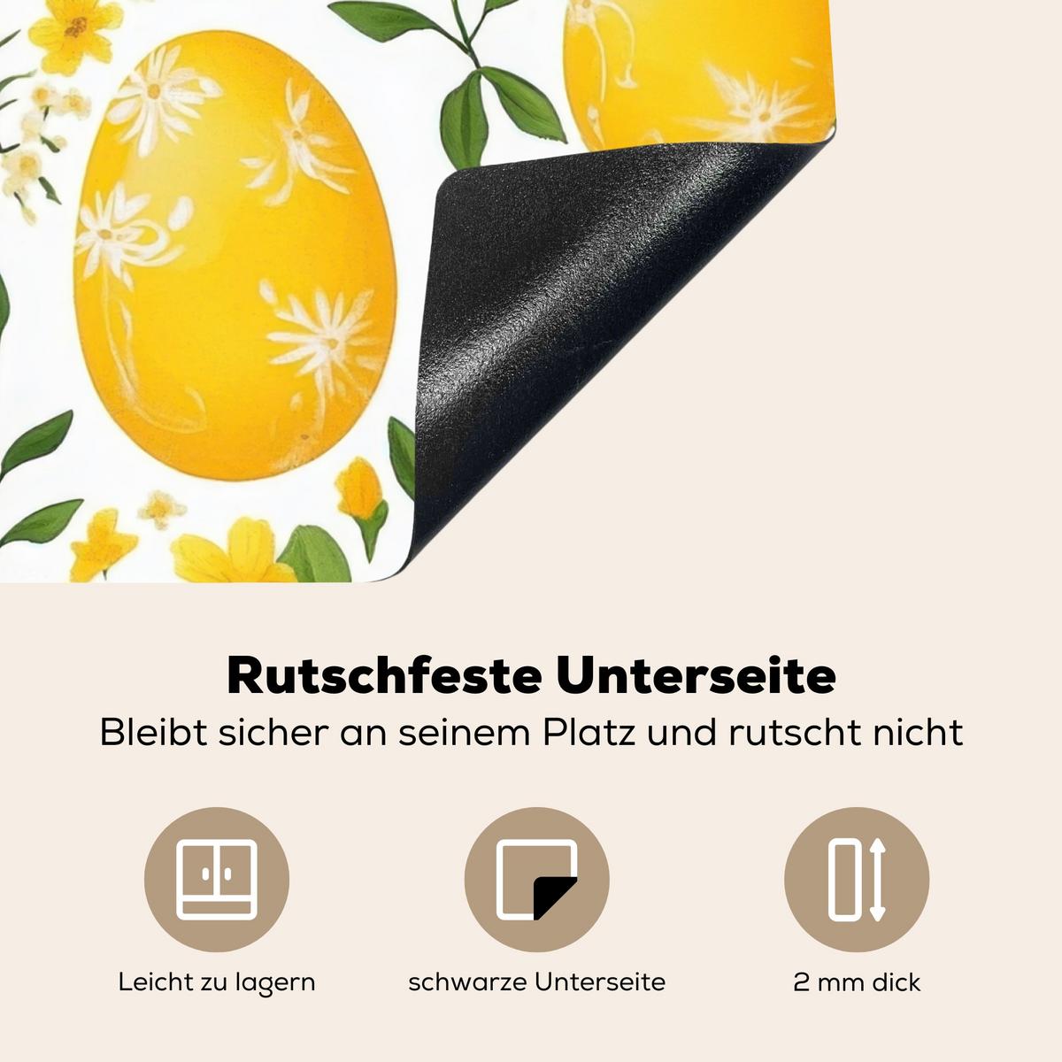 HERDABDECKPLATTE Blumen - Ostereier - Gelb Herdabdeckung Induktionsfeld 65x52 cm - Gelb, Kunststoff (65/52/0.2cm) - MuchoWow