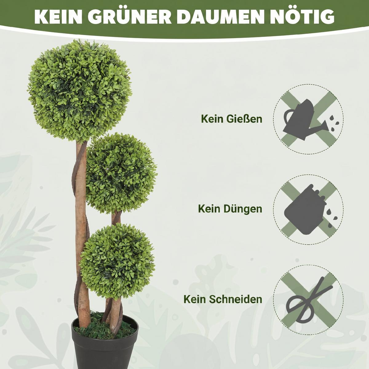 KÜNSTLICHER-BUCHSBAUM Kunststoff Zement Grün - Schwarz/Grün, Kunststoff (90cm) - HOMCOM