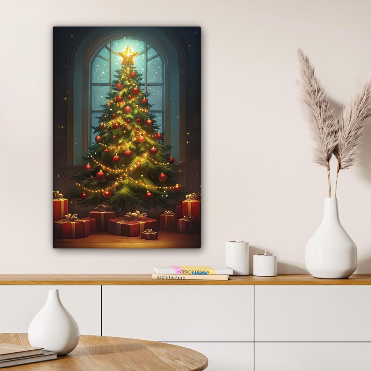 LEINWANDBILD Weihnachtsbaum - Geschenk - Winter Wanddeko 40x60 cm - Grün, Textil (40/60cm) - MuchoWow