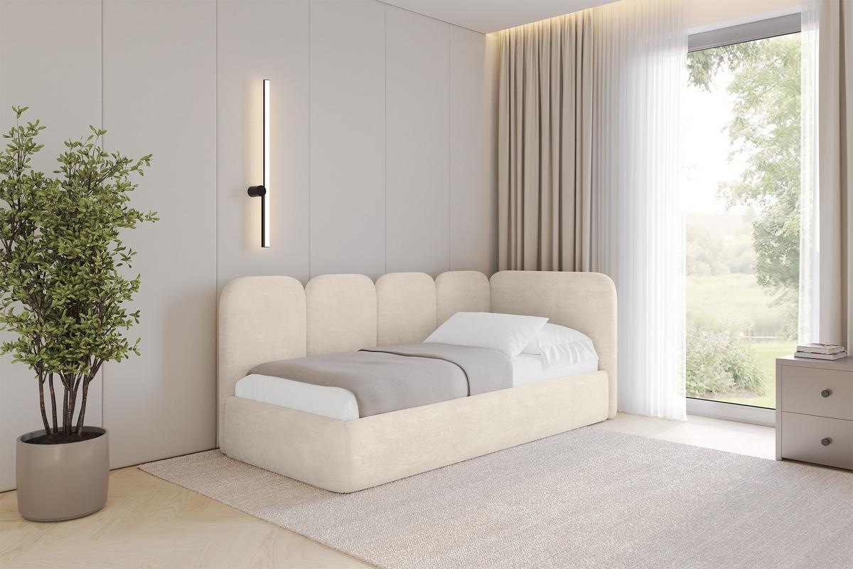 EINZELLBETT Jugendbett mit Bettkasten und Matratze H3/H4, Links - VELY 100x200 Beige - Beige, Holzwerkstoff/Textil (100/200cm) - ALTDECOR