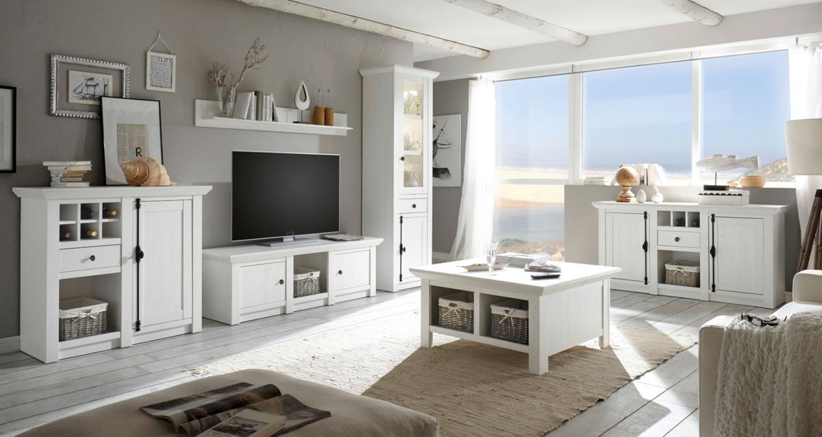 KOMMODE Pinie weiß Landhaus 105 cm, Anrichte mit Weinregal - Schwarz/Weiß, Holzwerkstoff/Metall (105/100/45cm) - Furn.Design