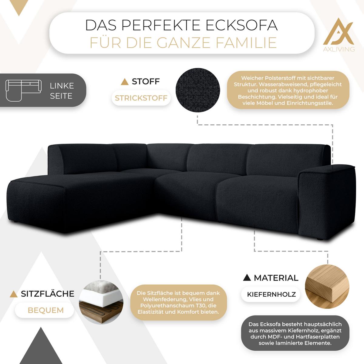 ECKSOFA L Form Didim Dunkelgrau 292/220/78 cm – großes Sofa stilvoll & bequem L - Schwarz, Kunststoff/Textil (220/292cm) - AX Living