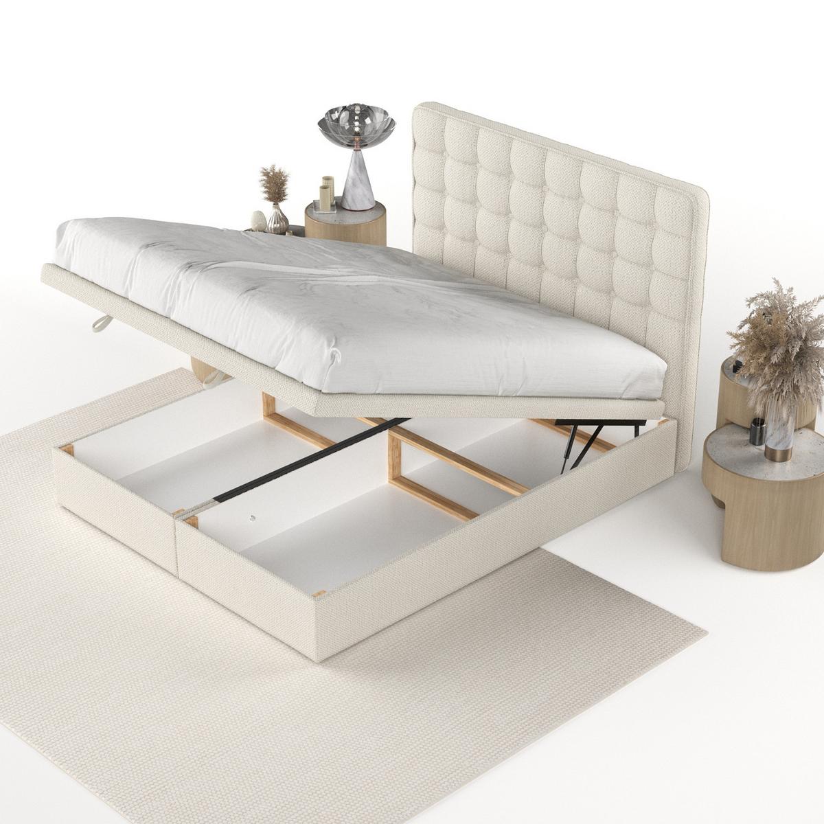 POLSTERBETT Celestia mit Stauraum 160/200 cm Hellbeige im Alta Stoff - Sandfarben/Schwarz, Holz/Holzwerkstoff (160/200cm) - AltaBeds