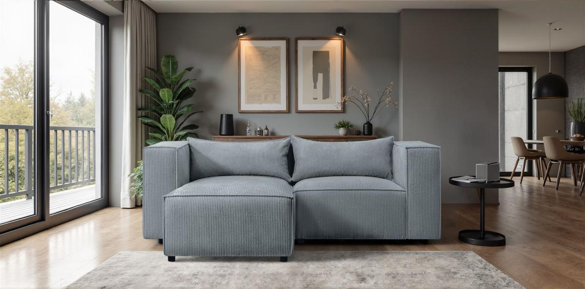 ECKSOFA Nevio Xs - Blaugrau, Holzwerkstoff/Textil (185/210cm) - Fun Möbel
