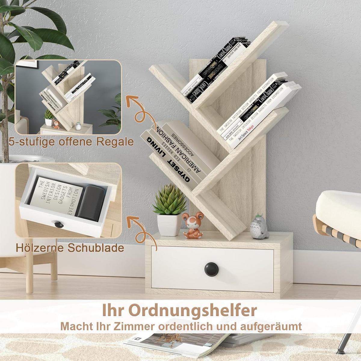 BUCHERREGAL Beige - Beige, Holz (30/60/18cm) - COSTWAY