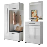 GARDEROBEN-SET weiß Hochglanz 4-teilig 200 cm, Flurgarderobe mit viel Stauraum - Dunkelgrau/Weiß Hochglanz, Glas/Holzwerkstoff (201/200/39cm) - Furn.Design