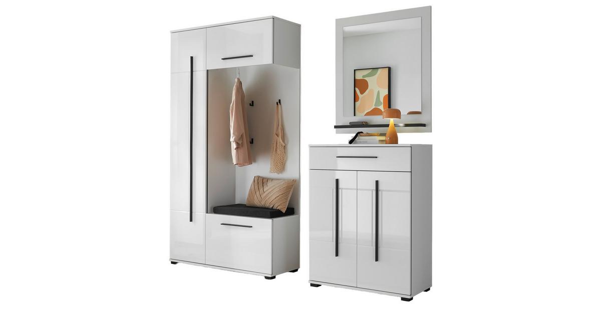 Furn.Design GARDEROBEN-SET weiß Hochglanz 4-teilig 200 cm, Flurgarderobe mit viel Stauraum online kaufen ➤ mömax