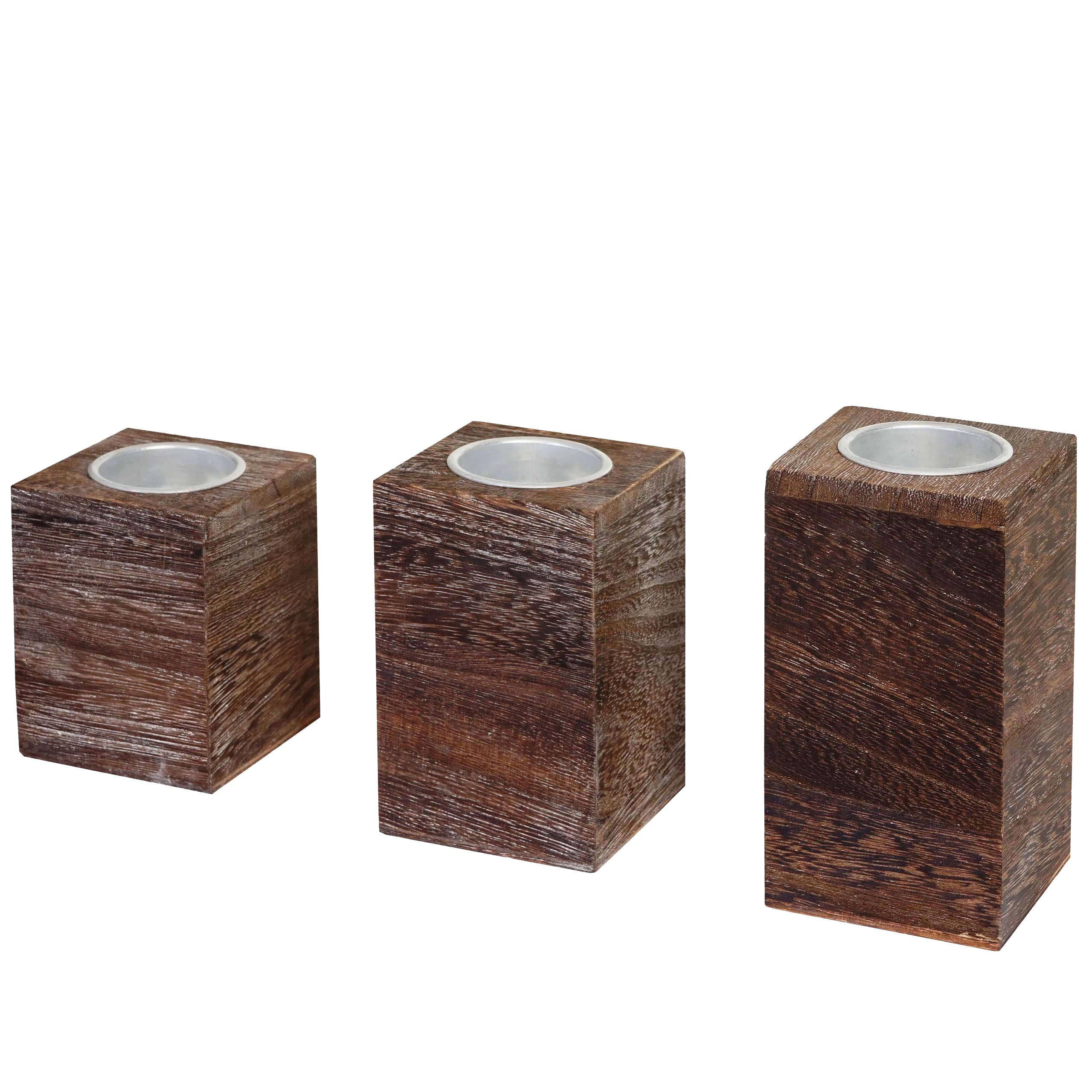 TEELICHTHALTER Braun 3er-Set-Set - Braun, Holz (12cm) - MCW