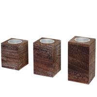 TEELICHTHALTER Braun 3er-Set-Set - Braun, Holz (12cm) - MCW