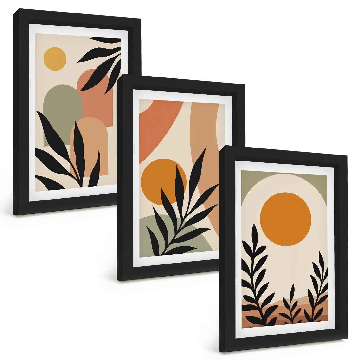 BILDER SET 3er Set - 20x30 cm Schwarzer Rahmen - Abstrakte Pflanzenformen - Schwarz, Kunststoff (20/30cm) - TULUP