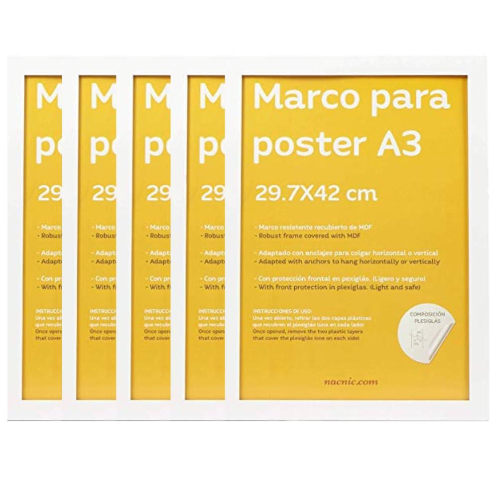 RAHMEN Set mit 48 aus MDF und Acrylglas Schutz und Aussteller für Fotografien, Bilder, Poster, Gemälde, Dekoration für Haus Farbe Weiß A3 - Weiß, Holz (29.7/3cm) - Nacnic