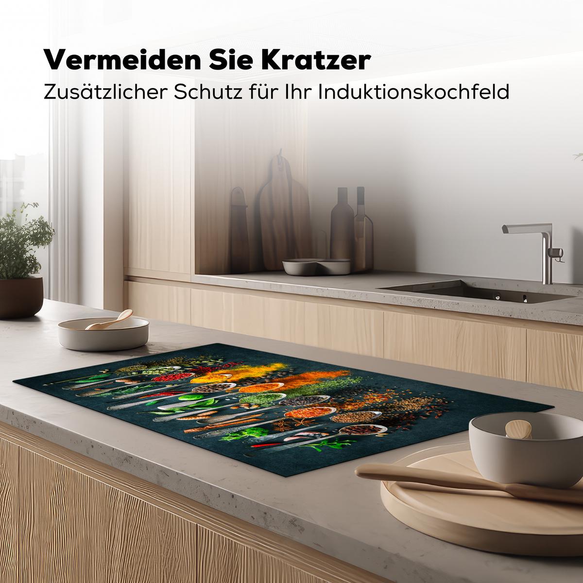 HERDABDECKPLATTE Kräuter - Gewürze - Löffel Induktionsschutz 89.6x51.6 cm - Multicolor, Kunststoff (89.6/51.6/0.2cm) - MuchoWow