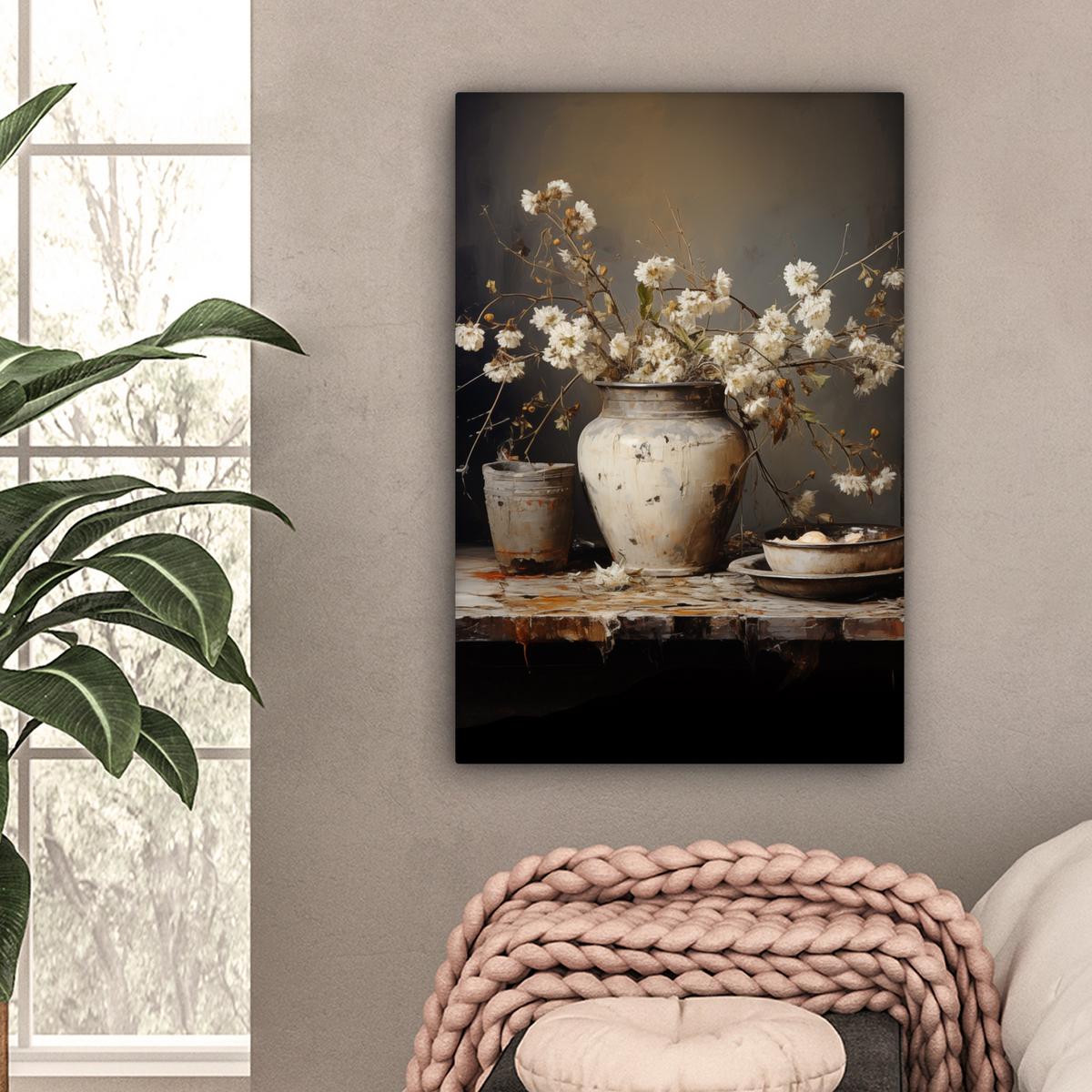 LEINWANDBILD Stilleben - Blumen - Blumenstrauß - Vase - Wein Wanddeko 40x60 cm - Schwarz, Textil (40/60cm) - MuchoWow