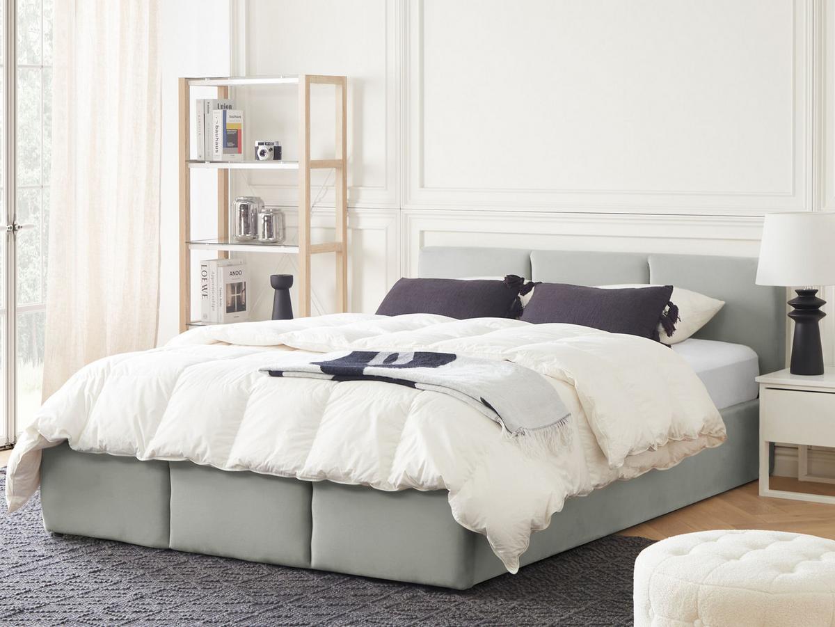 POLSTERBETT 160/200cm Hellgrau Bousse - Hellgrau, Textil (160/200cm) - Beliani