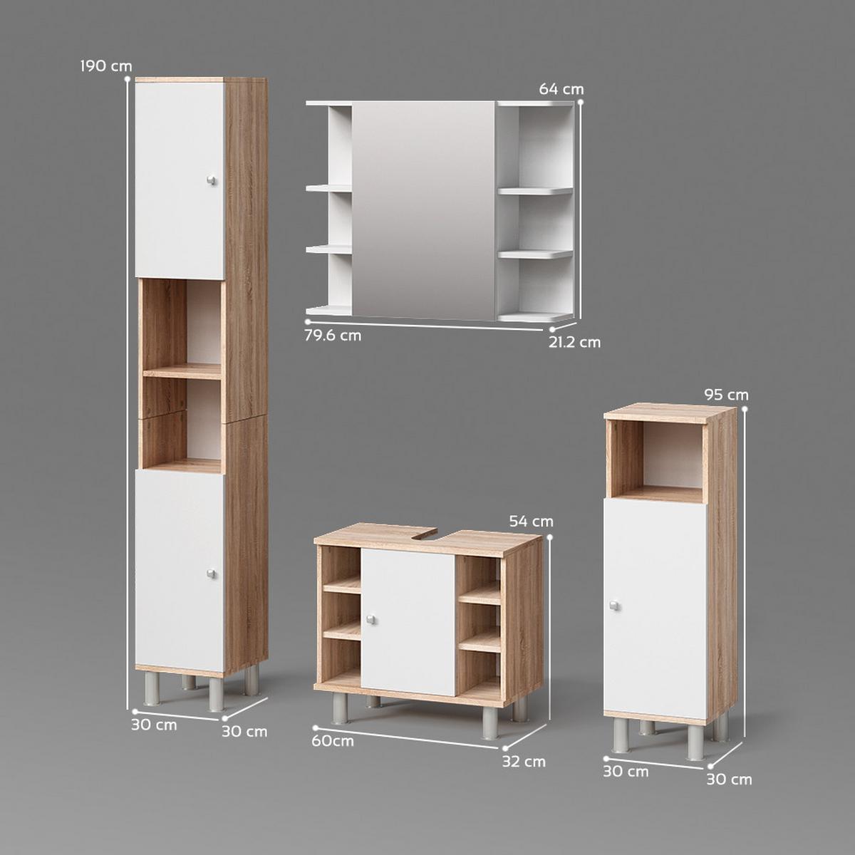 BADMÖBEL-SET Fucino Sonoma 4 Teile - Sonoma Eiche, Holzwerkstoff (60/54/32cm) - Livinity®