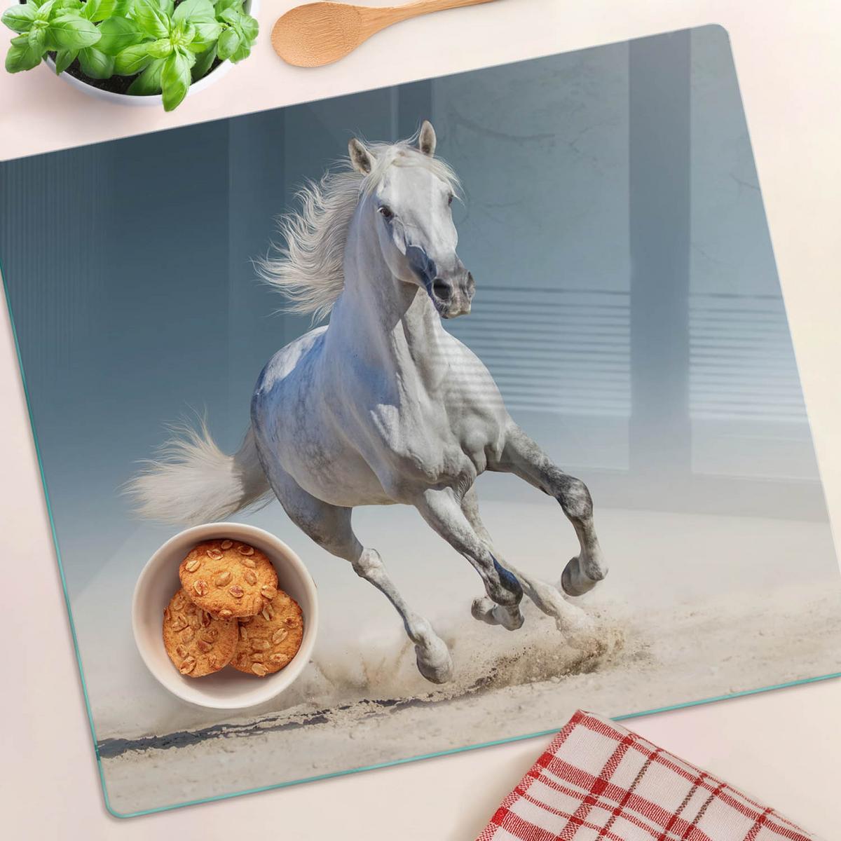 GLASPLATTE 60x52 cm Ein graues Pferd im Galopp - Grau, Glas (60/0.4/52cm) - TULUP