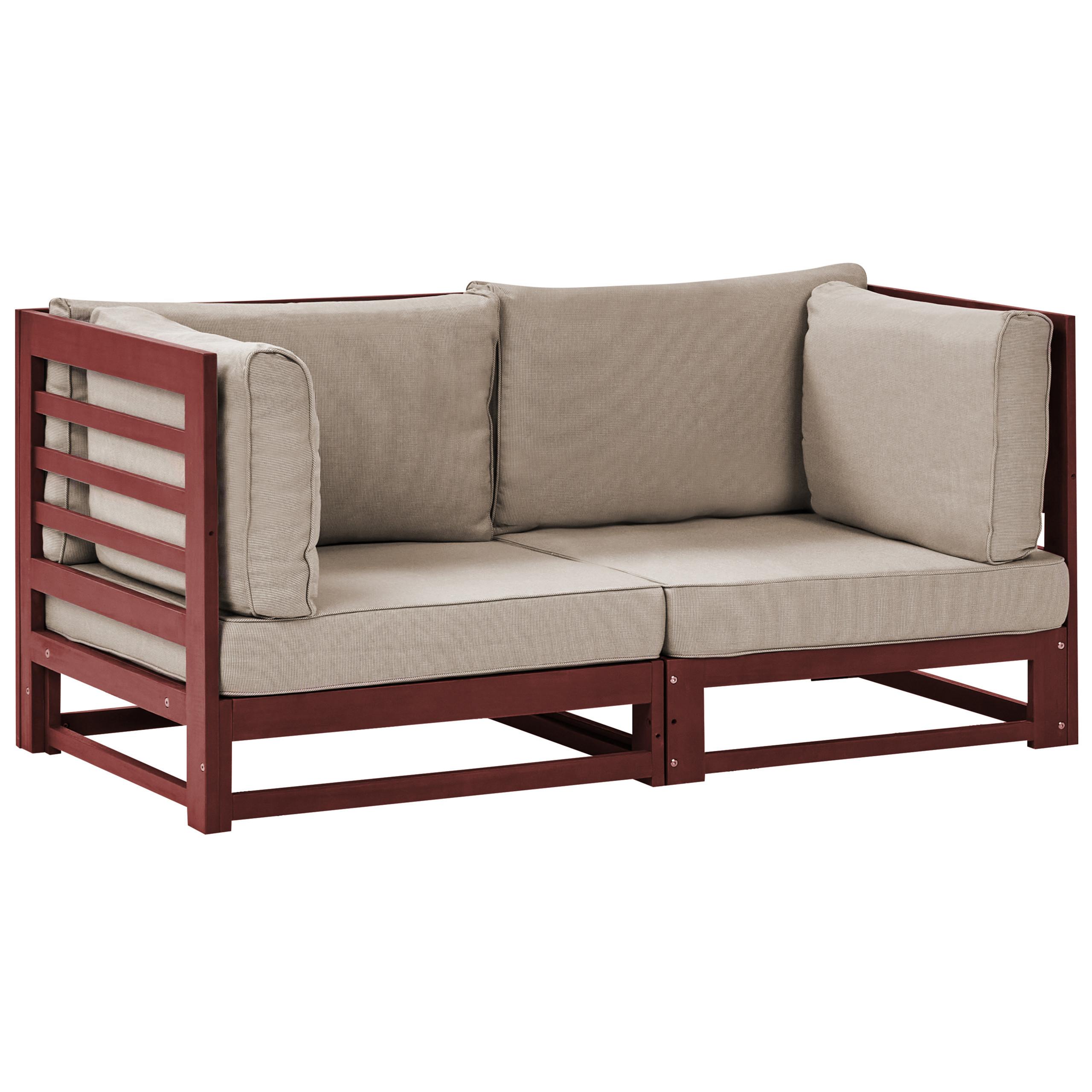 GARTENSOFA 2-Sitzer Akazienholz mahagonibraun Auflagen taupe Trani - Beige/Grau, Holz (150/72/75cm) - Beliani