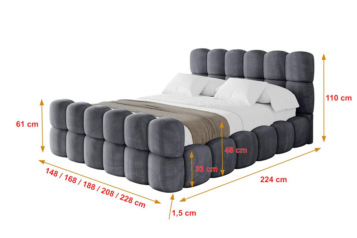 POLSTERBETT mit Bettkasten, Fußteil und Lattenrost, Bett mit Matratze H3/H4 - LEYA-Z 200x200 Dunkelgrau - Dunkelgrau, Holzwerkstoff/Textil (200/200cm) - ALTDECOR