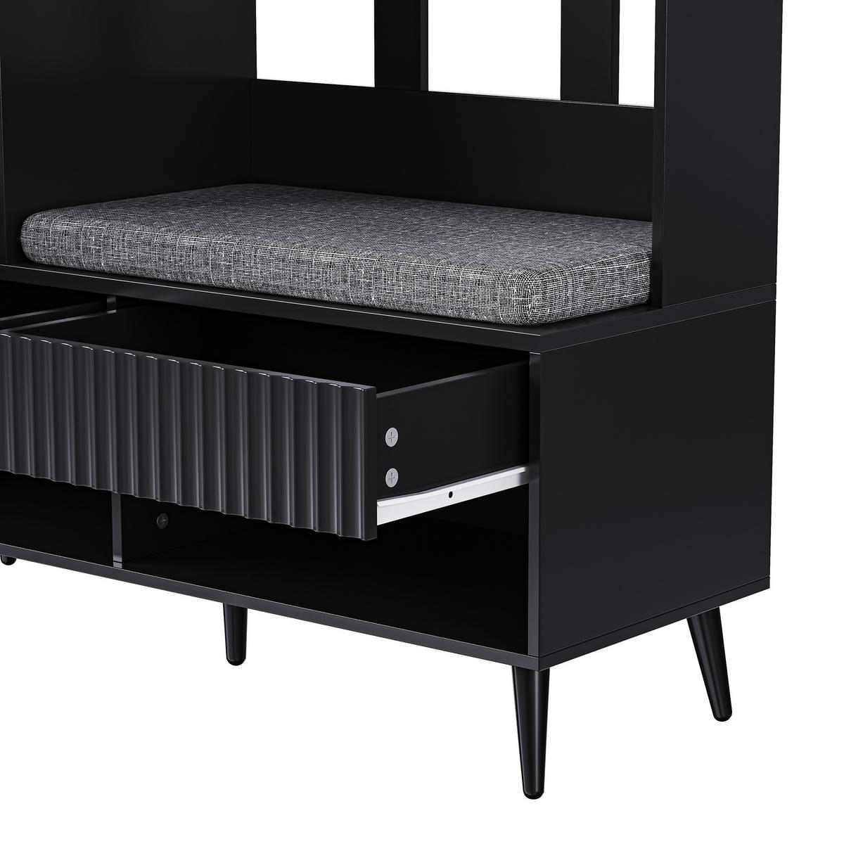 GARDEROBE schwarz sitzbank stauraum - Schwarz, Holzwerkstoff (100/180/35cm) - Urban Meuble