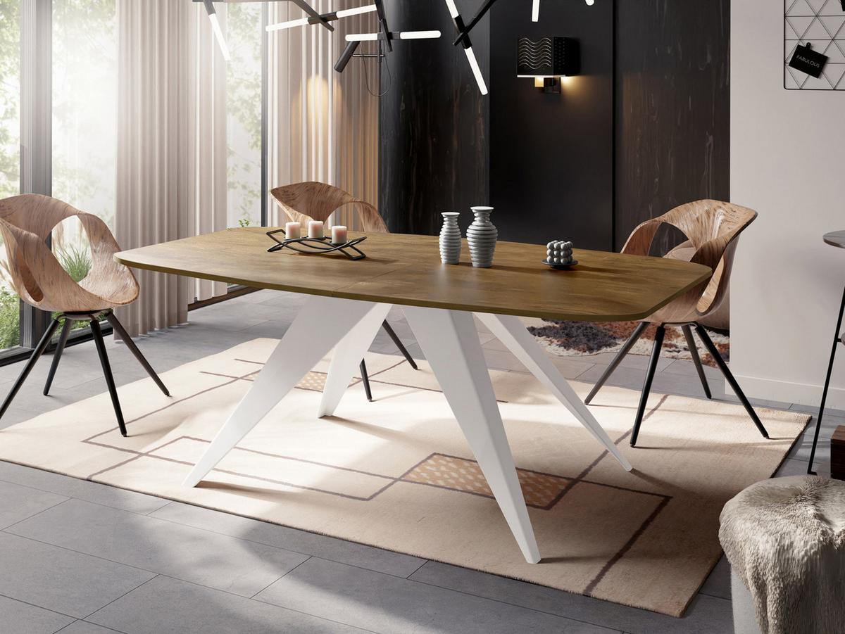 ESSTISCH Fatina rechteckig ausziehbar, Lefkas Eiche 180-218/90/76 cm - Alteiche/Weiß, Holzwerkstoff/Metall (90/220/76cm) - WFL GROUP