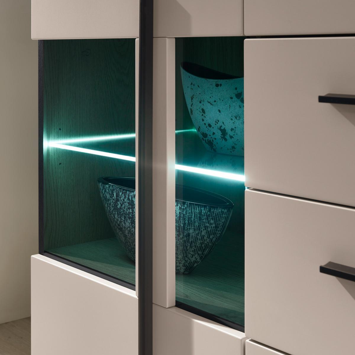 WOHNWAND Kaschmir, Eiche 4-teilig 290 cm, Wohnkombination mit Soft-Close - Kaschmir/Eichefarben, Glas/Holzwerkstoff (290/200/37cm) - Furn.Design