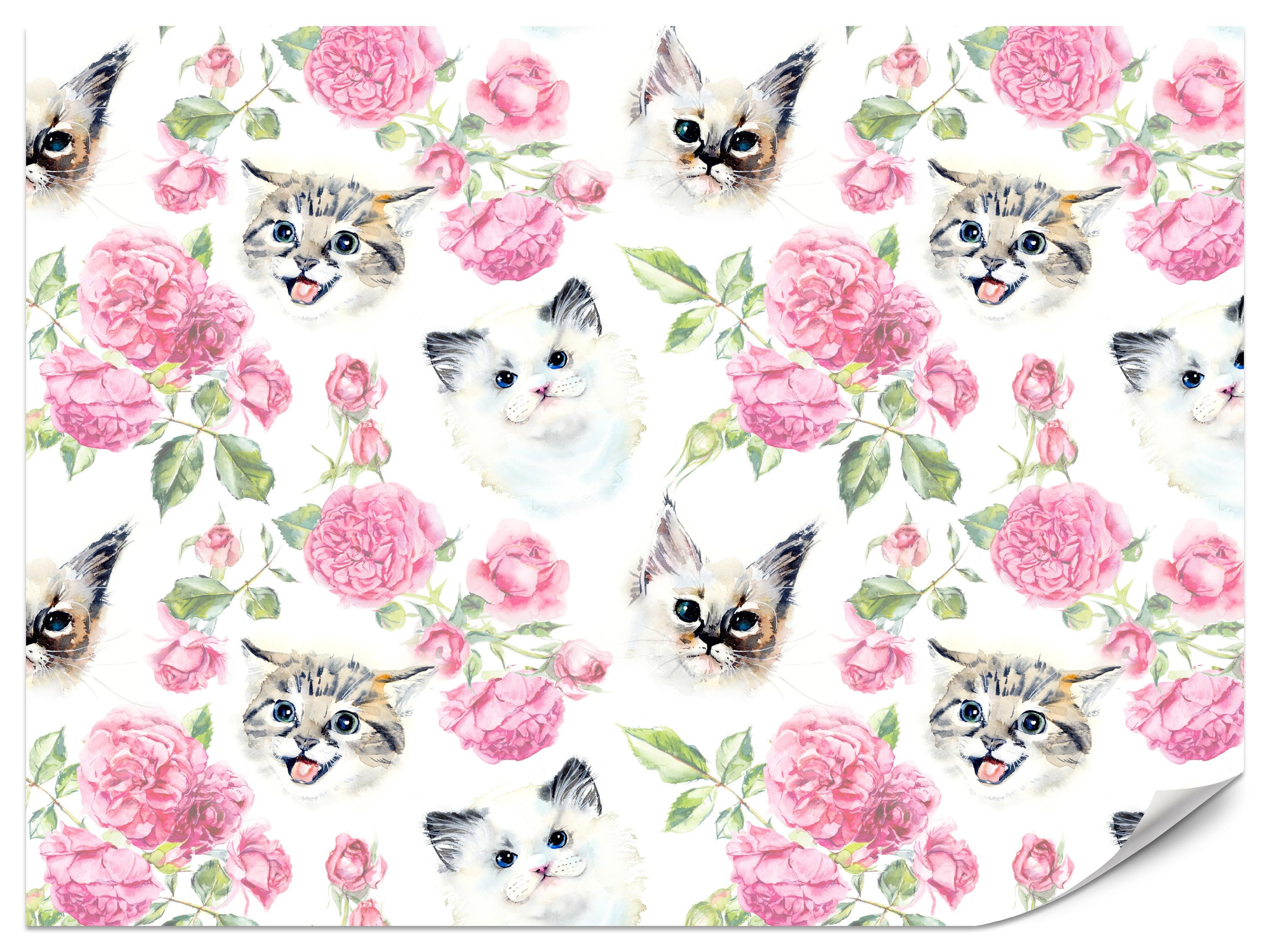 FOTOTAPETE für Badezimmer Kätzchen Rosen Blumen 150x105 - Beige/Rosa, Papier (150/105cm) - Muralo