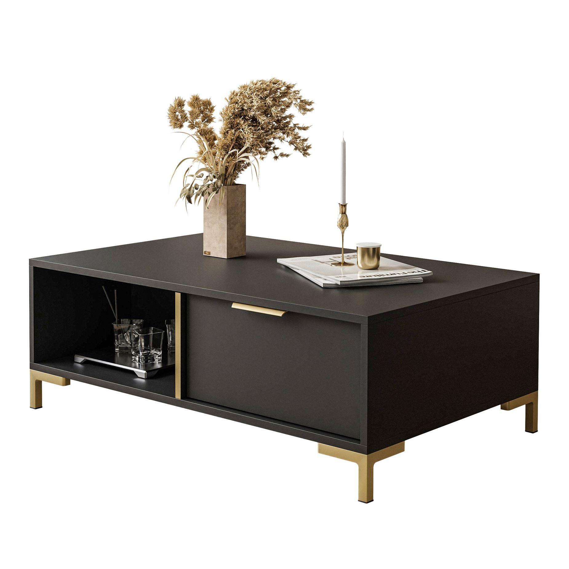 COUCHTISCH LARETTO mit Schublade anthrazit - Schwarz, Holzwerkstoff (60/97/38.4cm) - Lookway