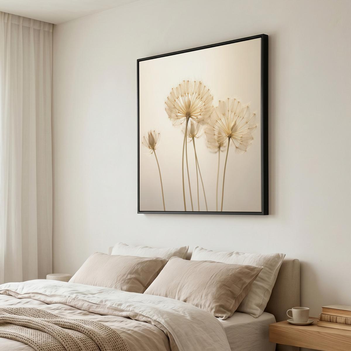 LEINWAND Bilder mit Rahmen - Sonnenlicht - Löwenzahn - Botanisch - Blumen - 90x90 - Creme, Textil (90/90cm) - MuchoWow