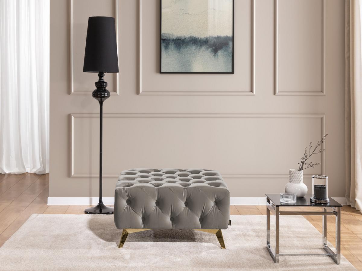 HOCKER Chesterfield Whitby Grau Samt mit goldenen Füßen - Goldfarben/Grau, Holz/Textil (80/45/80cm) - S-Style Möbel