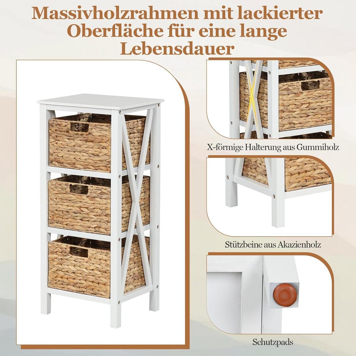 NACHTTISCH Weiß(2er-Set) - Weiß, Holz (36/80/30cm) - COSTWAY